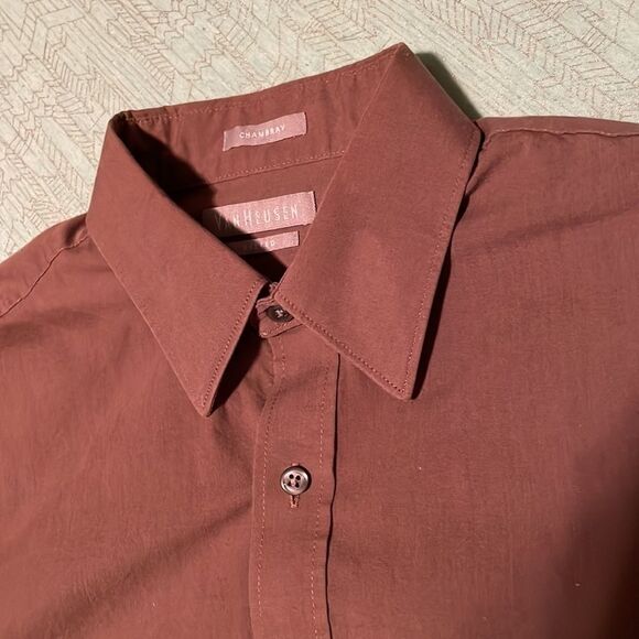 VAN Heusen Fitted Chambray Brown Men’s Button Down Dress Shirt Size 15 1/2 32/33 - Picture 4 of 12